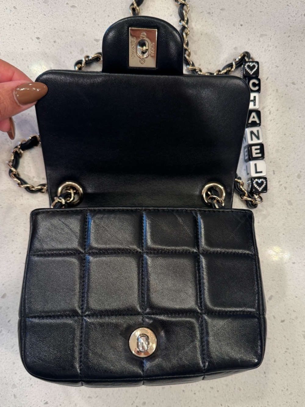 Chanel Monaco Mini Square Flap Bag Black Lambskin Light Gold Hardware - Picture 3 of 9